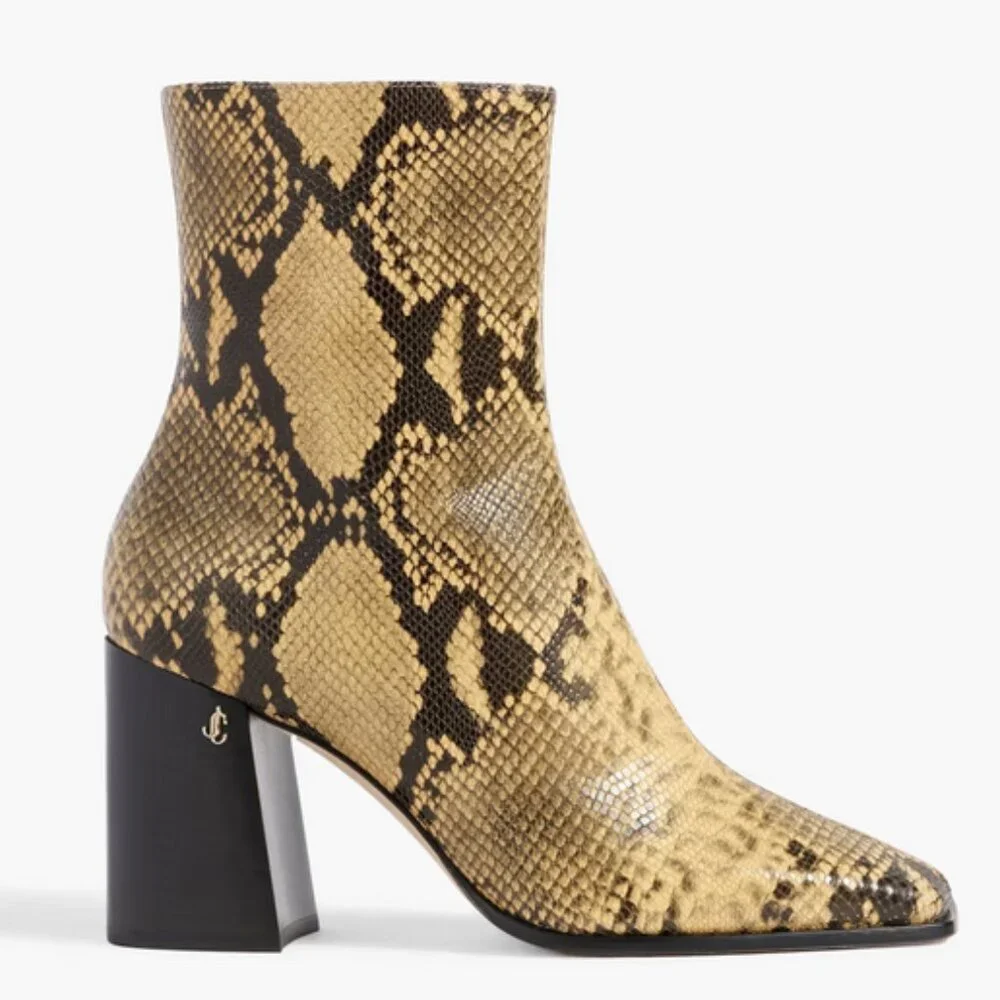 JIMMY CHOO Bryelle 85 Snake-print Leather Ankle Boots - Picture 1 of 13